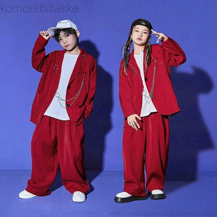 Rakuten - ダンス 衣装 赤 セットアップ ダンススーツ 女の子 男の子 かっこいい 韓国 ヒップホップ 赤ジャケット