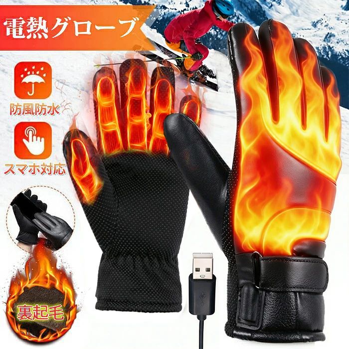 ヒーター付き グローブ 電熱手袋 洗濯可能 電熱グローブ 冬 男女兼用 防風 撥水加工 ヒーターグロ ...