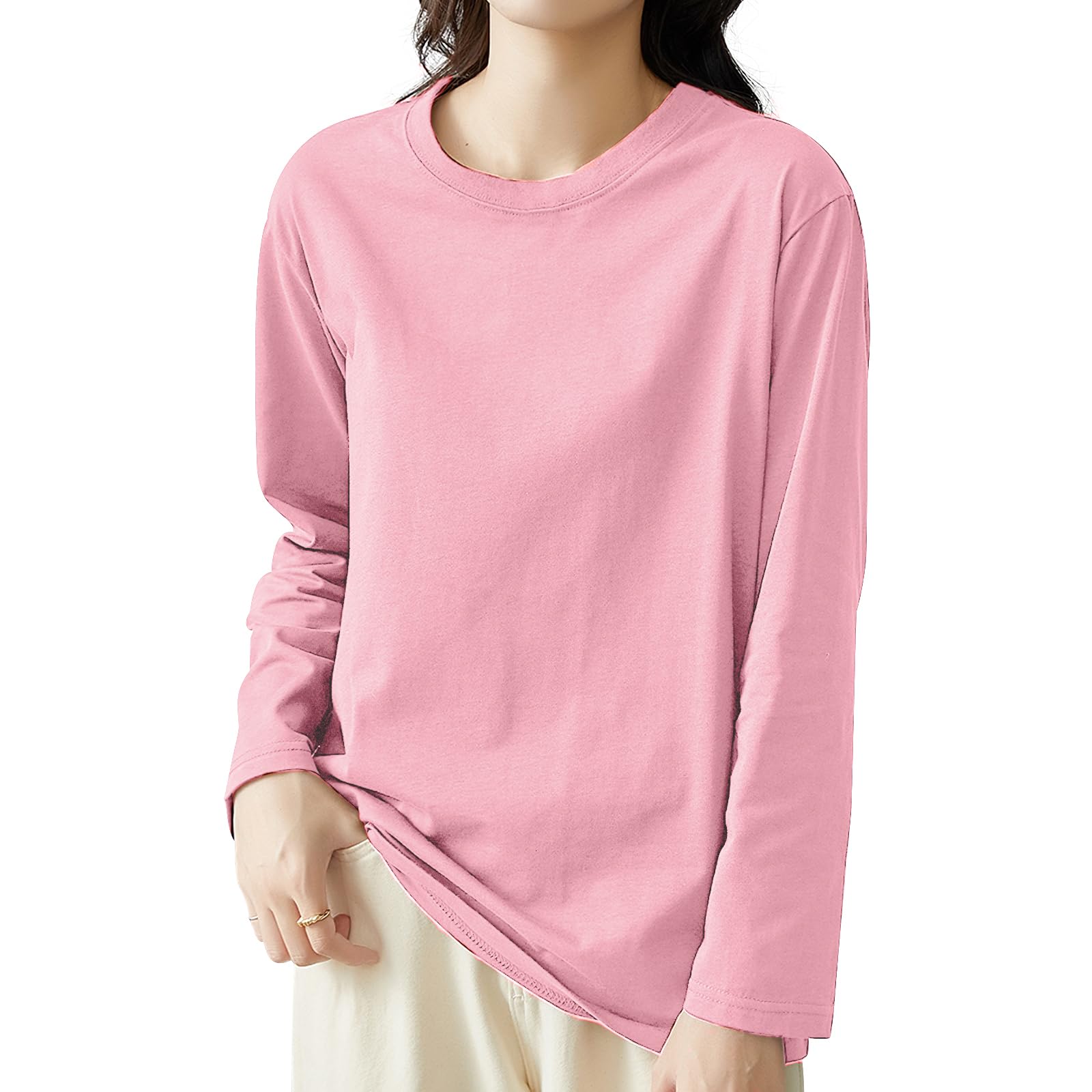 Rakuten - ロンティー レディース 長袖tシャツ トップス カットソー ロングスリーブ 無地 カジュアル ゆったり 重ね着 きれいめ オシャレ ティーシャツ クルーネック 春