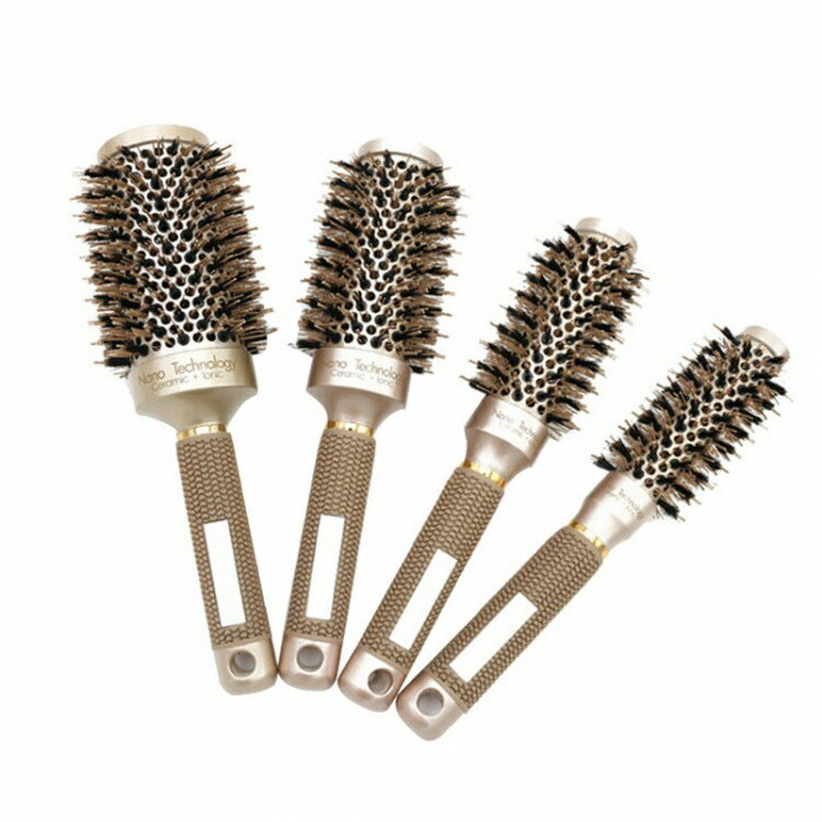 ヘアブラシ くし ブラシ カールブラシ ロールブラシ 豚毛 絡まない 巻き髪 美容 ヘアケア サラサラ 高..