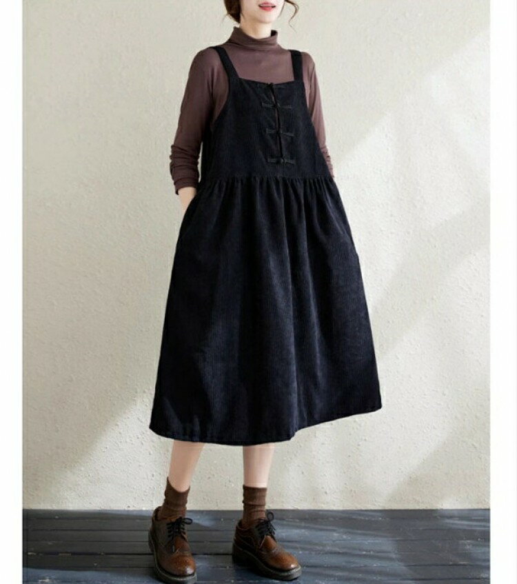 ワンピース ジャンパースカート 秋冬 ロングジャンスカ ロングワンピース コールテン キャミソール きれいめ 袖なし トップス レディース サロペットス キャミワンピース サロペット