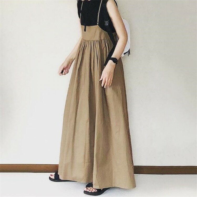 ジャンパースカート ワンピース キャミワンピース レディース オールインワン ロングスカート 無地 重ね着 サロペット