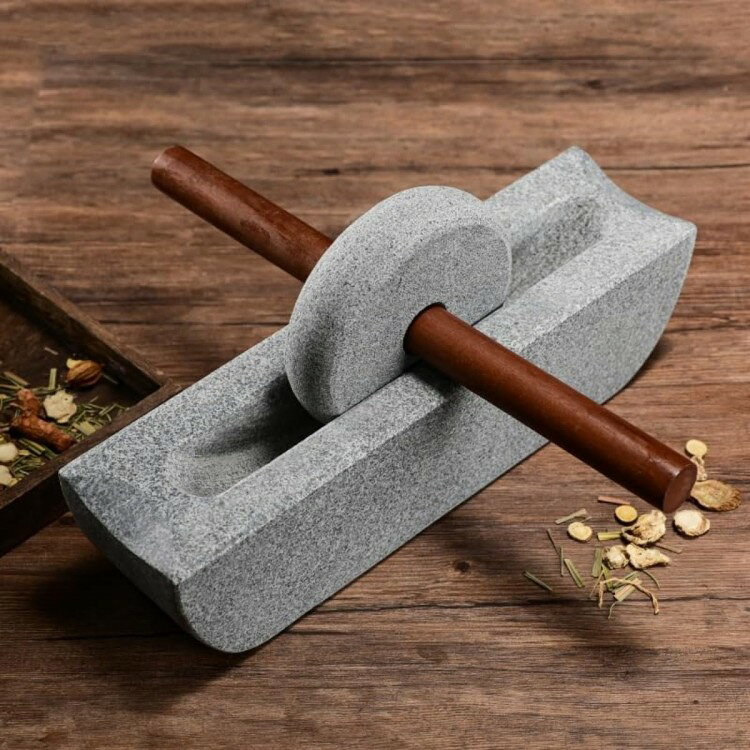 石臼 薬研 材 薬粉砕機 石花崗岩 漢方薬用品 すり鉢 ローラー付き グラインダー 一体成形 内壁が丸く滑..