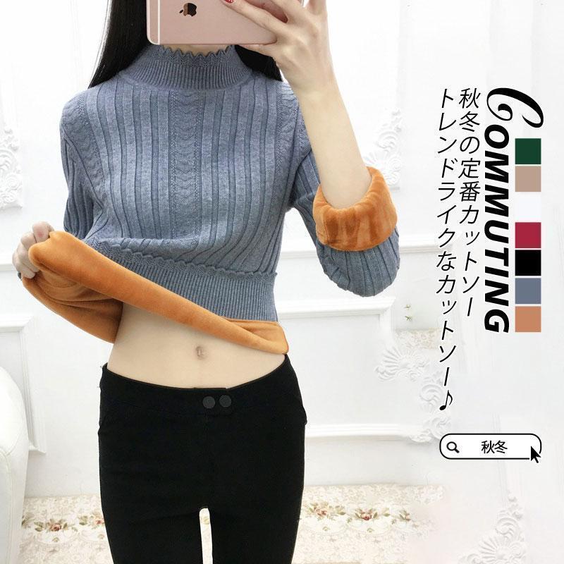 Rakuten - 長袖 tシャツ レディース 防寒インナー 裏ボア 裏起毛 ニット Tシャツ トップス カットソー ハイネック 秋冬 ロングシャツ 体型カバー 冬服 インナー