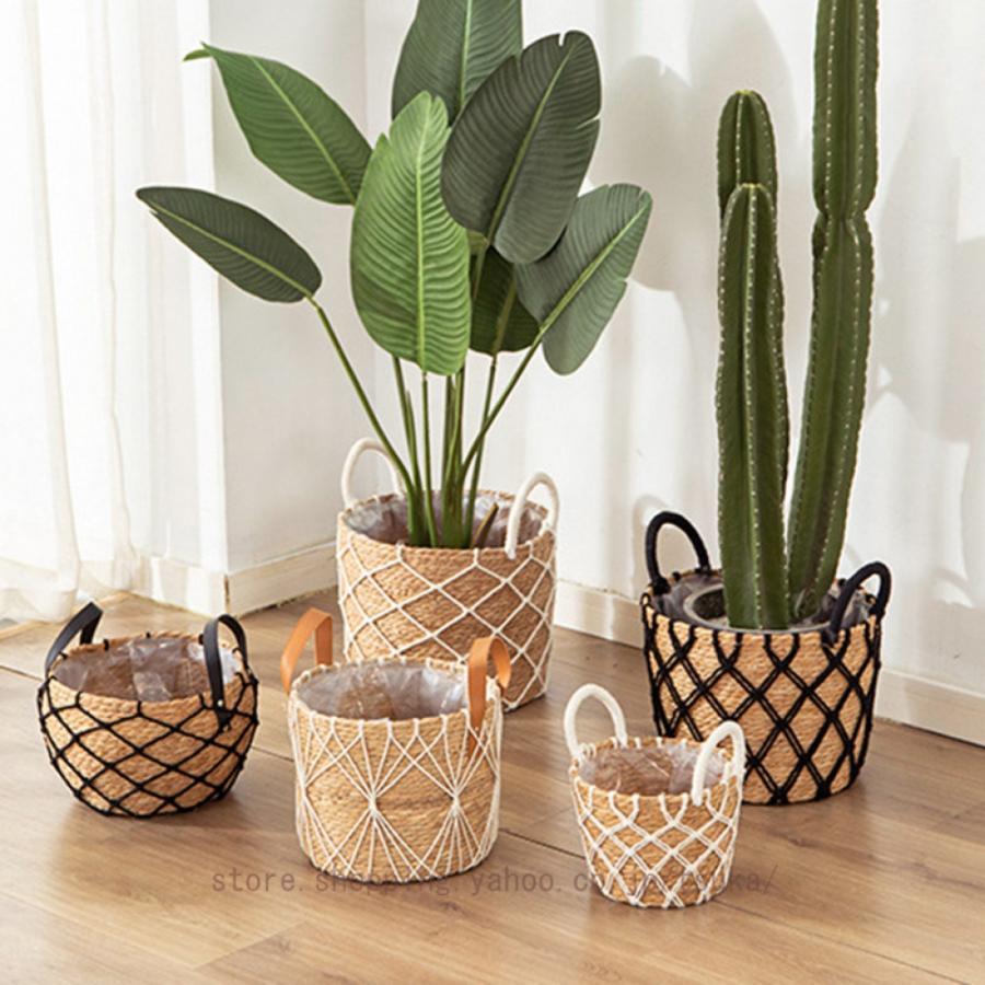 小さな植物スタンド プランタースタンド 花台 編まれたバスケット 織物 装飾的な 織られた収納バスケッ..