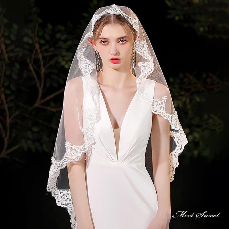 ウェディングベール マリアベール レース ミドルベール ミディアムベール フェイスアップベール ウエデ..
