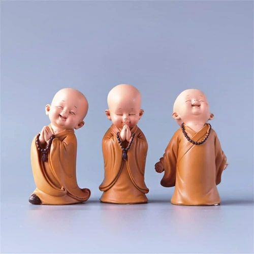 僧侶 置物 仏像 オブジェ 3点セット 縁起物 お坊さん 茶寵 茶玩 茶道具 手のひらサイズ ミニチュア 置き物 車内置物 仏像の装飾 プレゼント (D)