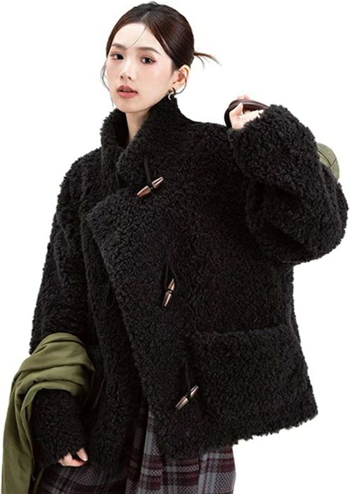 トグルボタン レディース ボアジャケット シープ ロング丈 ポケット 長袖 ブルゾン 立ち襟 ジップアップ ボタン 秋冬 防寒 パーティー 細身 きれいめ おしゃれ カジュアル ゆったり