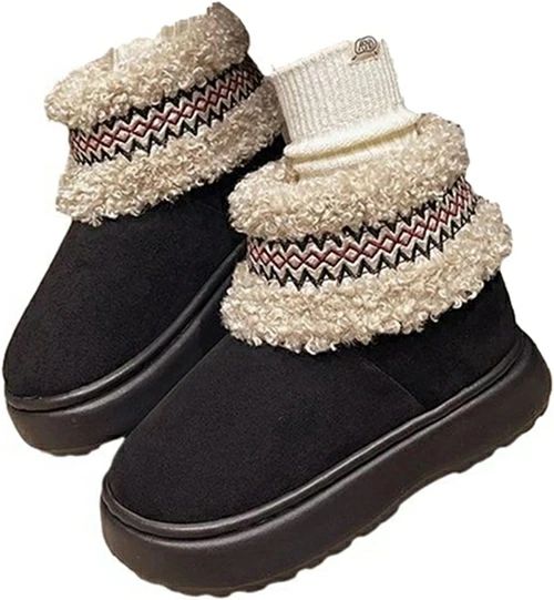 ムートンブーツ ミドルカット 冬用 ボア付き レディース 厚底 エスニック柄 折り返し スノーシューズ あったかい 防寒 防水 防滑 綿靴 歩きやすい おしゃれ 短靴 撥水 ウィンターブーツ 通勤通学