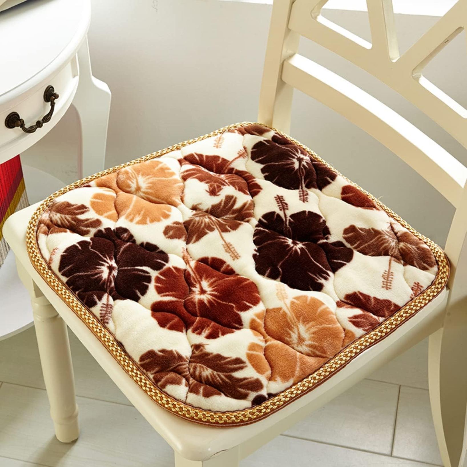 Fabrics - 座布団 椅子用 馬蹄形クッション ダイニングチェア用クッション 紐付きシートクッション 椅子シート 座布団 チェア用 キルティング 花柄 椅子用 馬蹄型 正方形 座り心地いい ひも付き 食卓テーブル