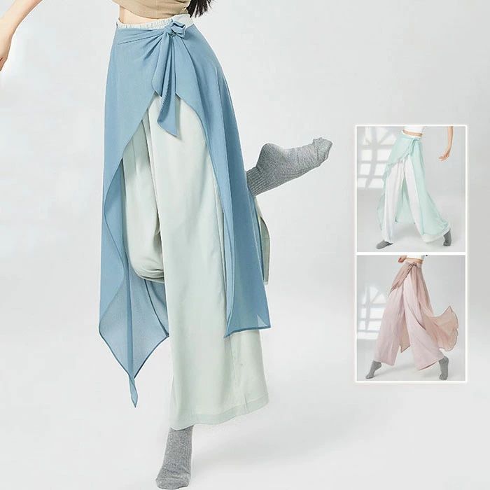 ガウチョパンツ 古典ダンス衣装 レディース ダンスパンツ モダンダンス 3色 二重シフォン バイカラー 配色 大人 練習着 レッスン着 アシ