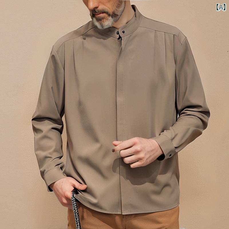 樂天商城 - メンズ ファッション 春夏 秋冬 かっこいい オシャレ モテ 男性用 紳士服 服 韓国 シンプル 大人 秋 スタンドカラー シャツ アメリカ
