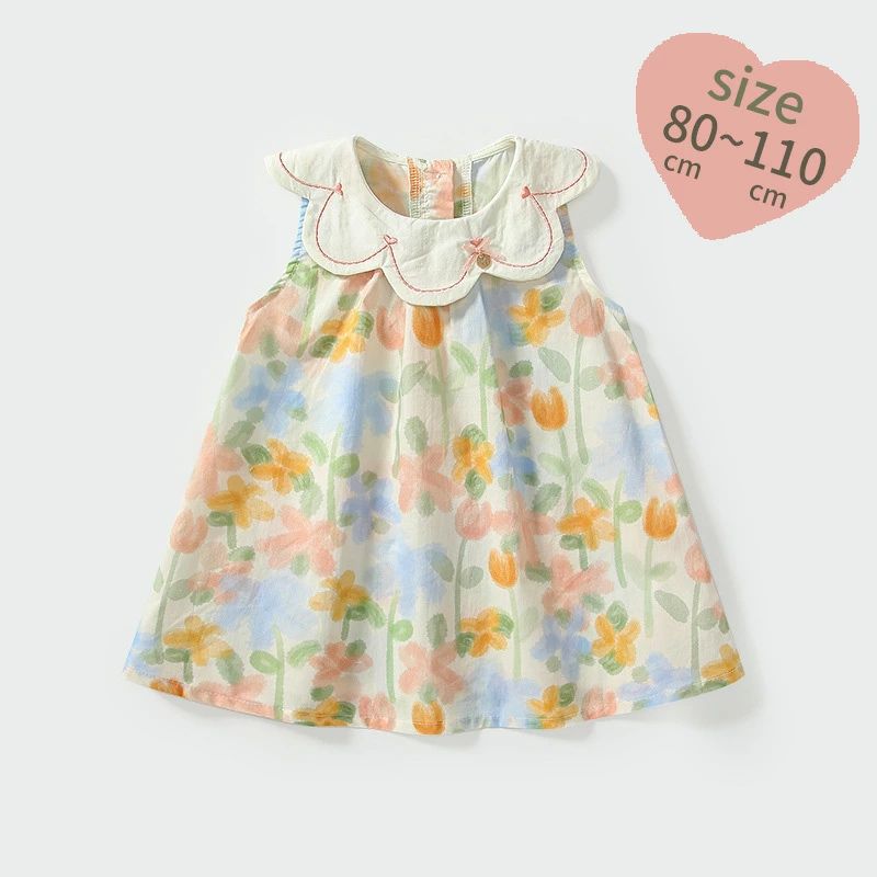 樂天商城 - ワンピース キッズ 韓国 女の子 夏 花柄 ノースリーブ 綿100% プリント 子供ドレス 子供服 赤ちゃん ベビー服 おしゃれ 可愛い プレゼン
