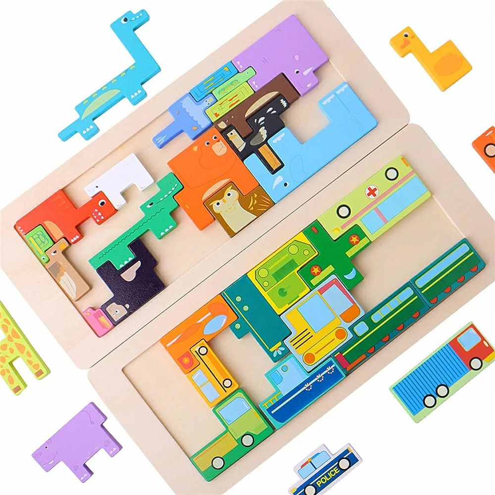 木製パズル 型はめパズル はめ込むタイプ 形合わせ 動物 乗り物 ブロックおもちゃ バランスゲーム 積み上げ パズル 積み木 おもちゃ 男の子 女の子 クリスマス プレゼント 6歳以上 学習 幼児早期教育 入園祝い 誕生日【海外通販】