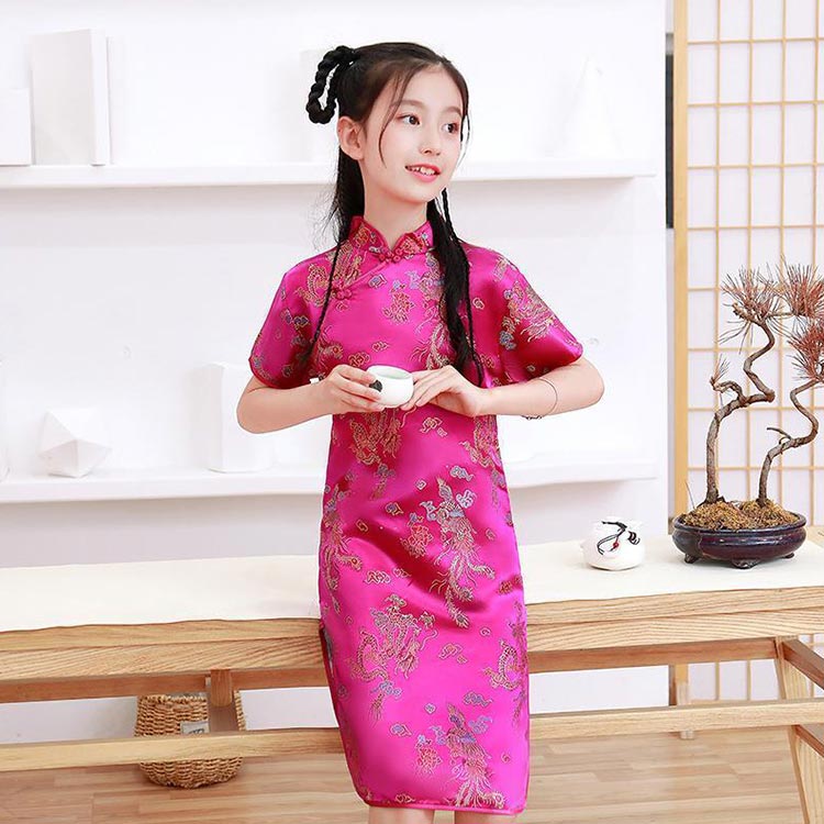 映せば 楽天市場店の送料無料 チャイナドレス 服 チャイナドレス 子供 キッズ 半袖 チャイナドレス キッズ コスプレ ロング チャイナ服 ミニ 半袖 ショート 龍鳳柄 発表会 結婚式 イベント コスチューム 赤 80 90 100 110 120 130 140 150｜アングル2