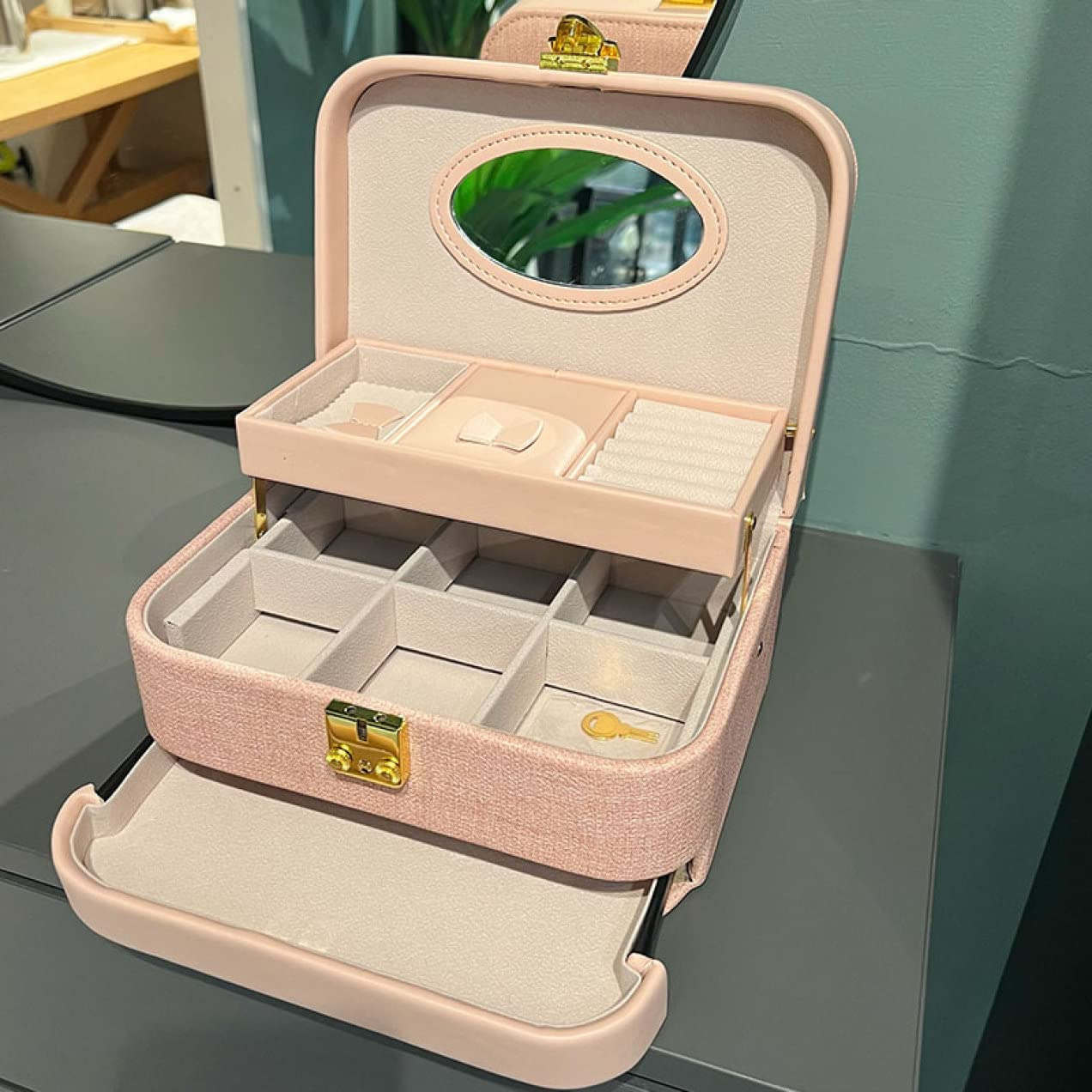 ジュエリーボックス ジュエリー収納 鏡付き ギフト アクセサリーケース 携帯用 アクセサリー入れ 引き..