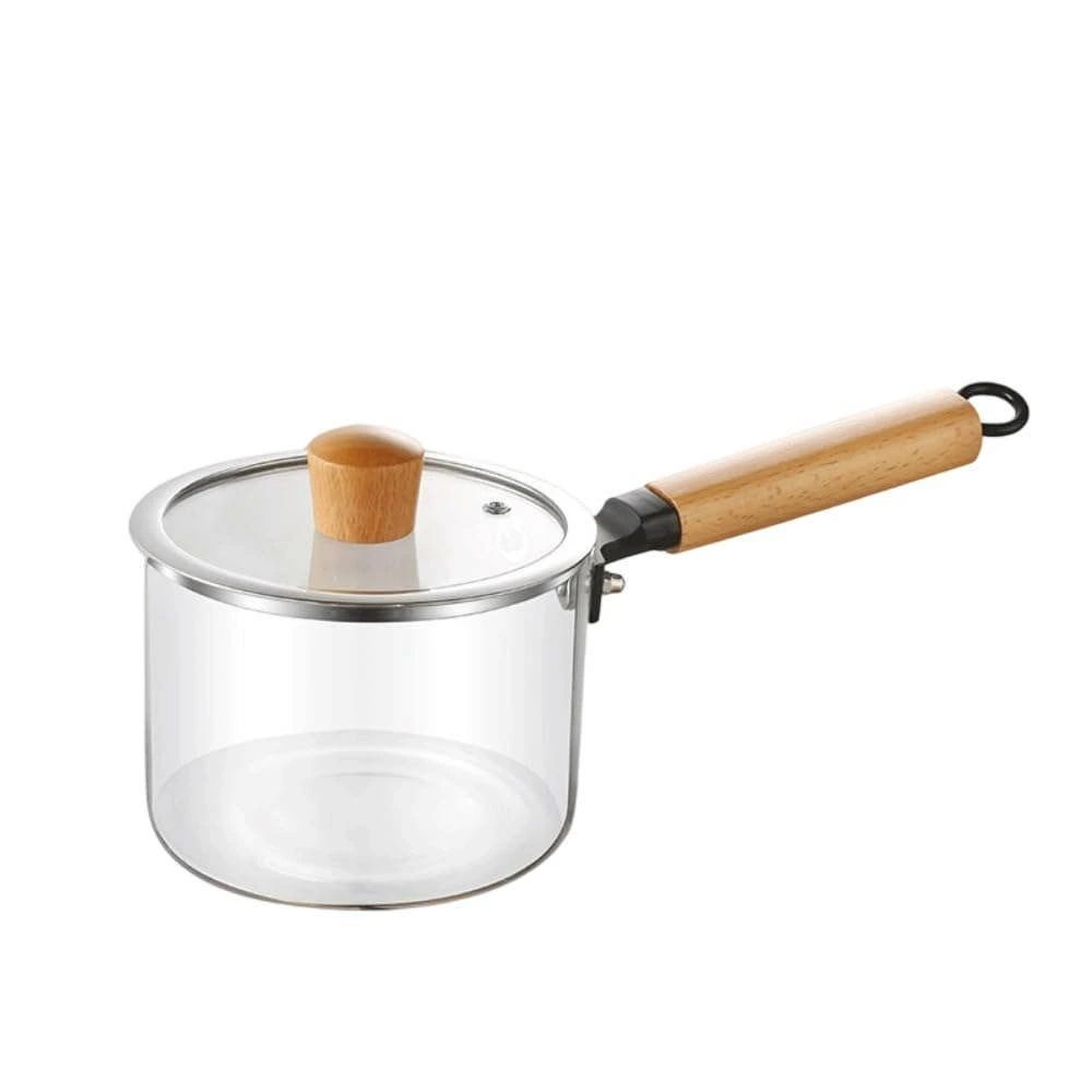 片手鍋、ガラス製、1.5リットル、蓋とハンドル付き、多機能、シンプル、調理器具、牛乳、朝食、ラーメ..