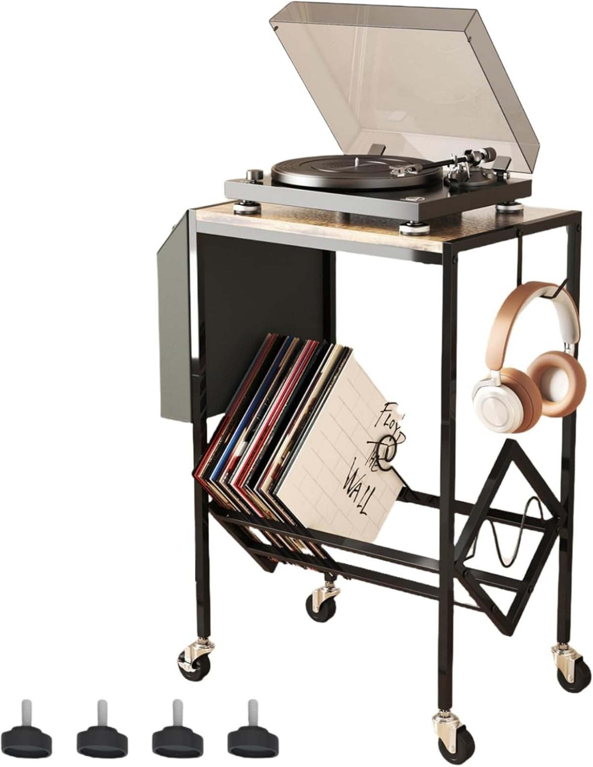 レコードプレーヤースタンド CD 収納ラック キャスター付き ターンテーブルスタンド ビニールレコード..