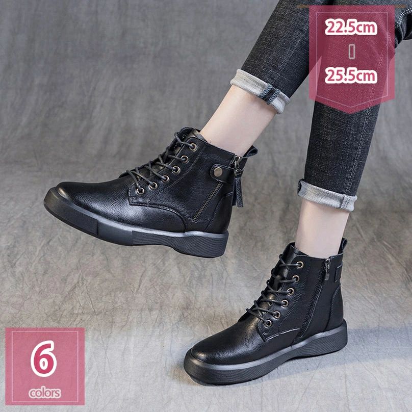 1000円OFFクーポン ブーツ レディース サイドジッパー 秋冬用 ブーツ レースアップ 厚底 女性用 軽量 ..