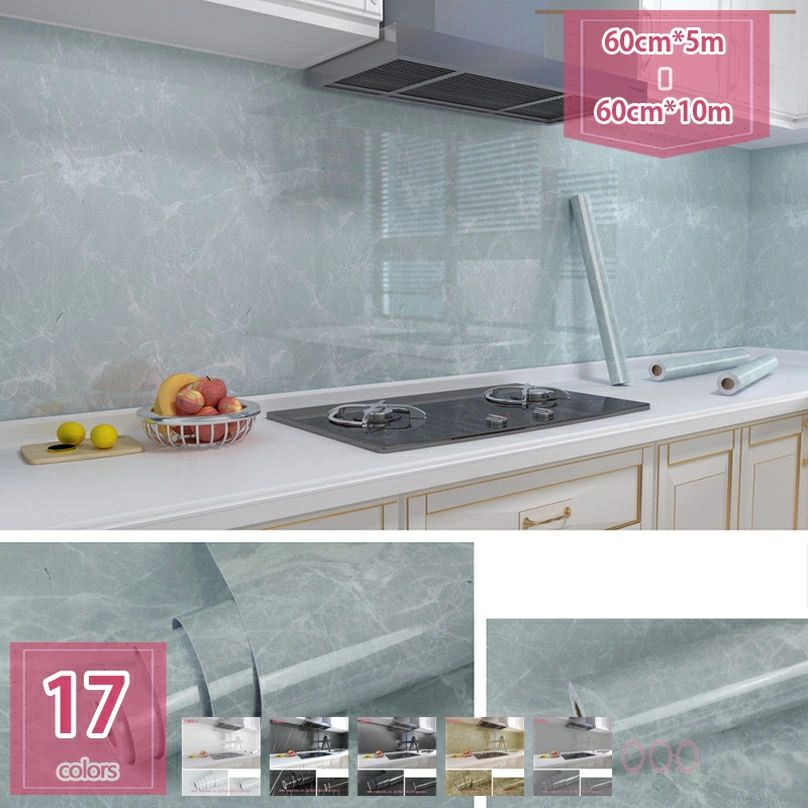 300円OFFクーポン 大理石シール 壁紙シール 60×500CM 耐熱 防油 防カビ 大理石柄 壁紙 剥がせる キッチ..