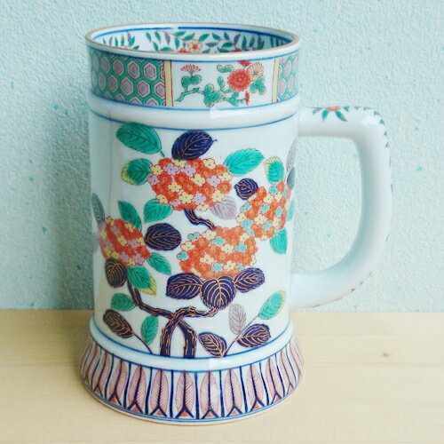 【送料無料】有田焼　ビールジョッキ　あじさい