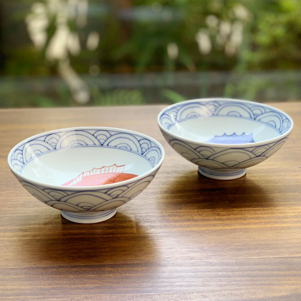 【送料無料】有田焼　4.2寸茶付　めで鯛（青・赤）