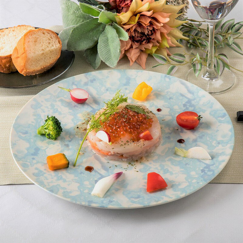 お皿 アクア ブルーマーブル 28cmプレート洋食器 ディナー皿 皿 メインディッシュ レストラン おしゃれ..