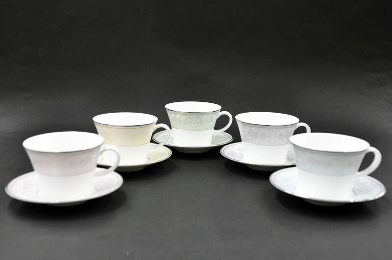 [NIKKO(ニッコー)] PEARL SYMPHONY(パールシンフォニー)兼用碗皿5客アソートセット [260cc]カップ＆ソーサー(ピンク、ブルー、イエロー、グリーン、バイオレット)FINE BONE CHINA (ファインボーンチャイナ)NIKKO SINCE1908【送料無料】