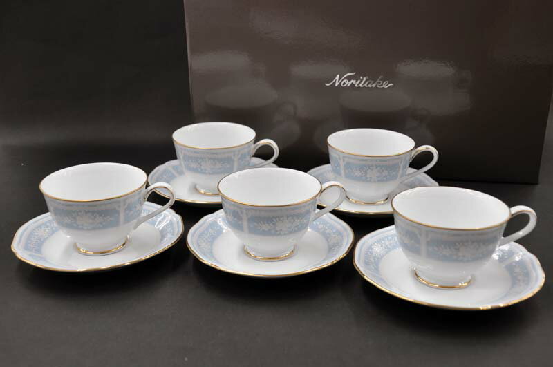 ノリタケ 〜Noritake〜ティー・コーヒー碗皿セット(5客)レースウッドゴールド(LACEWOOD gold)