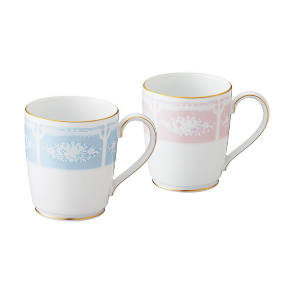 ノリタケ〜Noritake〜レースウッドゴールド(LACEWOOD GOLD)マグカップペア（ブルー・ピンク）