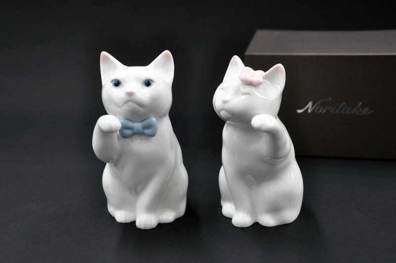 ノリタケ 〜Noritake〜置物「招き猫」小 (ペアセット)御祝/お祝/内祝/記念品プレゼント/ギフト/贈り物/お返し縁起物/結婚/新築/開店/開運/招福/千客万来