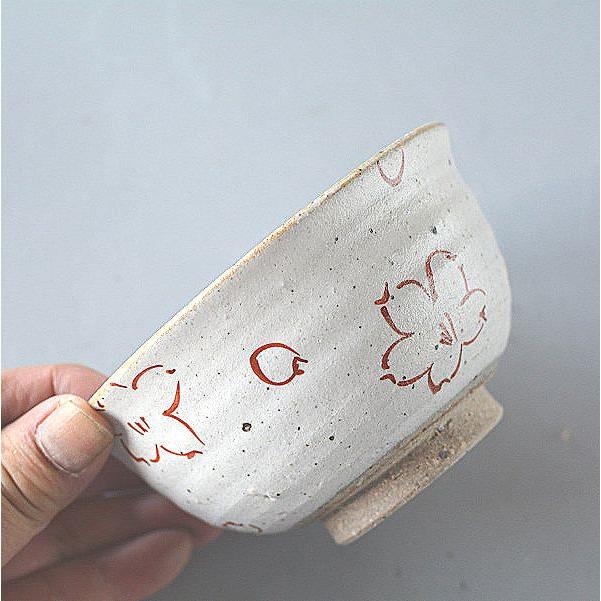 飯碗 ご飯茶碗 赤絵ライン画 桜 手作り品