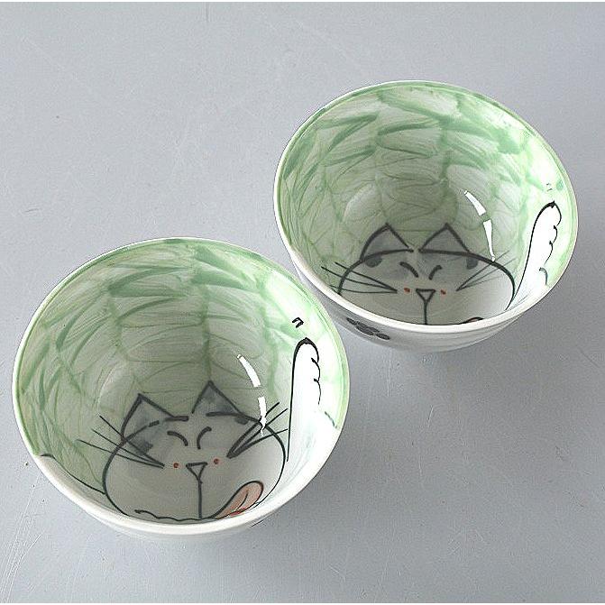 ご飯茶碗飯碗2個セット手描き猫笑い...