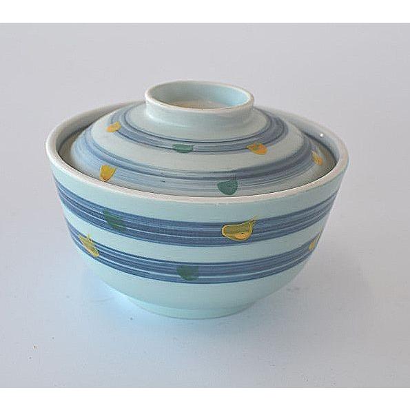 蓋つき碗 青ライン2色ドット