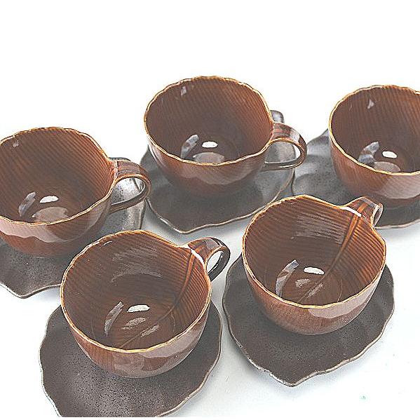 カップ ソーサー 5客 和カフェ 木の葉 葉脈が美しい