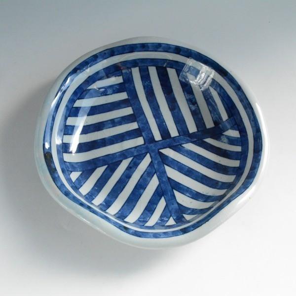 中皿 藍の格子 貫入