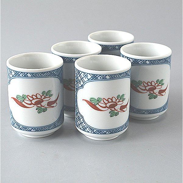 Rakuten - 湯飲み 5個 和柄赤絵の花 湯呑み