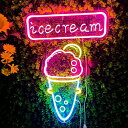 ネオンサイン 「ice cream」壁掛け アイスクリーム LEDネオンライト ネオン看板 インテリア 雰囲気作り 喫茶店 居酒屋 ギフ バー カフェUSB給電...