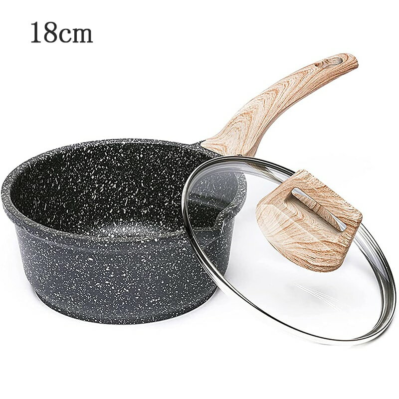 片手鍋 18cm 蓋付き 麦飯石鍋 ミルクパン 5層マーブルコーティング くっつかなく洗いやすい煮る鍋 揚げ物 焦げ付き防止パン 家用 (18cm)