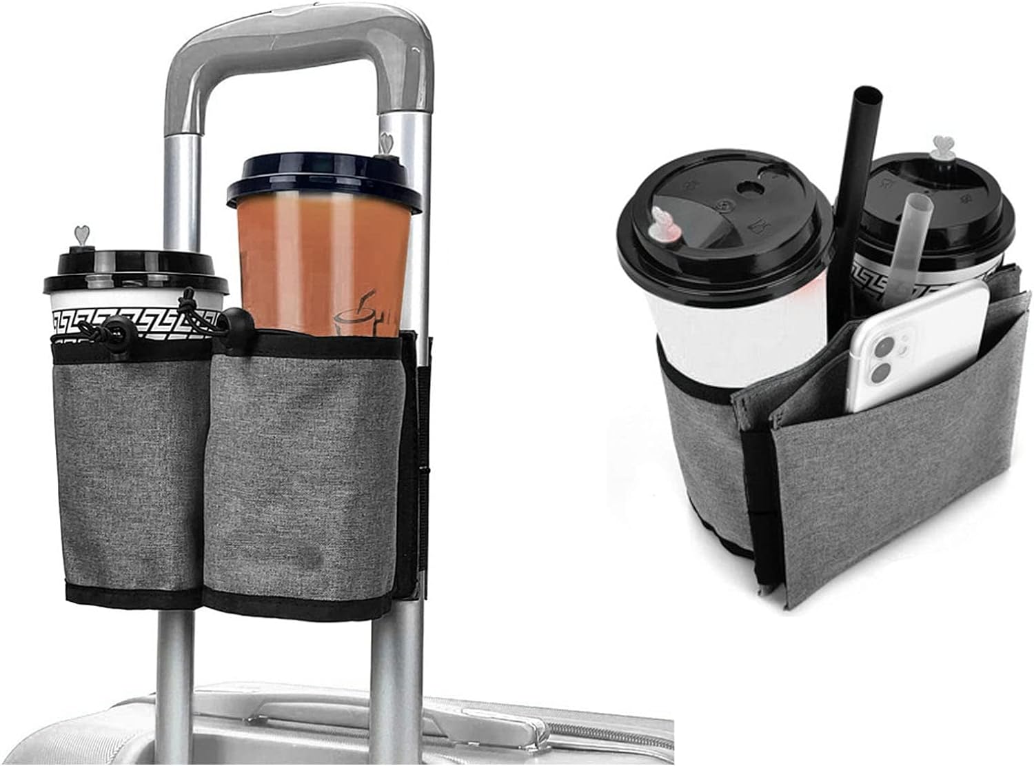 荷物旅行用カップホルダー、機内持ち込み用のコーヒーカップ、ウォーターカップ、マウスカップなどを2個収納可能、旅行者のアクセサリー、あらゆる荷物のハンドルに接続可能