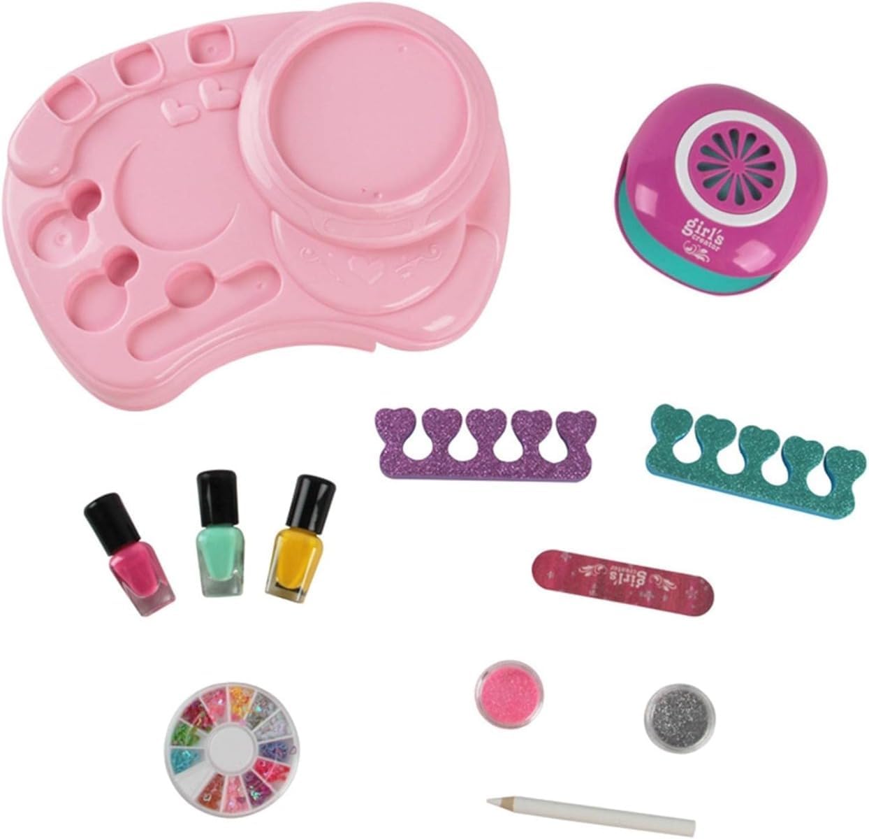 マニキュア 子供用ネイルポリッシュセット ネイルドライヤー付きガールネイルセット 女の子用ネイルアートキット ティーンズスパメイクアップキット 子供のふりをするメイクアップおもちゃネイル用品 誕生日パーティーギフト用