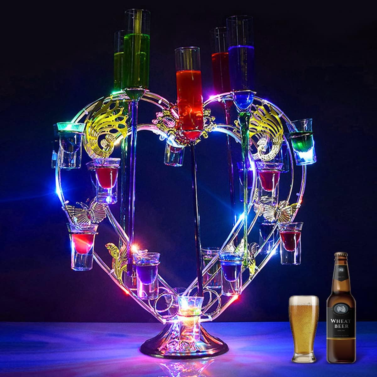 ワイングラスホルダー ワインラック LED テキーラ観覧車ハート型 カクテル グラスホルダー 酒棚 ワインクーラーに適しています、居酒屋、KTV、ナイトクラブ