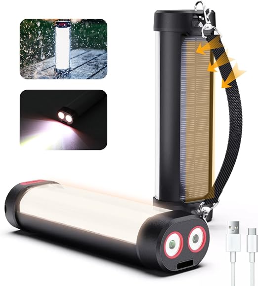 ソーラーランタン 懐中電灯 ソーラー＆USB充電式 省エネ 高輝度 1800LM 3000mAh IP66防水・防塵 磁石ベース 2色4点灯モード SOS ミニランタン キャンプライト 緊急充電/キャンプ/アウトドア/夜釣り/停電/地震など非常用