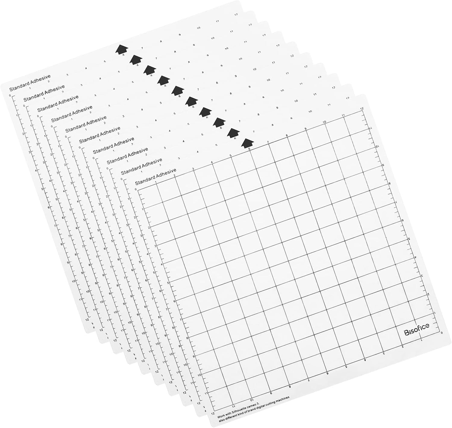 10枚セット カッティングマット 交換用カッティングマット 透明粘着 マット 測定グリッド付き 12×12インチ