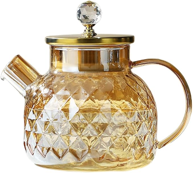 ティーポット 透明 耐熱ガラス 光るダイアモンド 紅茶ポット 急須 茶器 直火 電子レンジ可 電子コンロ不可 おしゃれ 1000ml/1500ml/1800ml