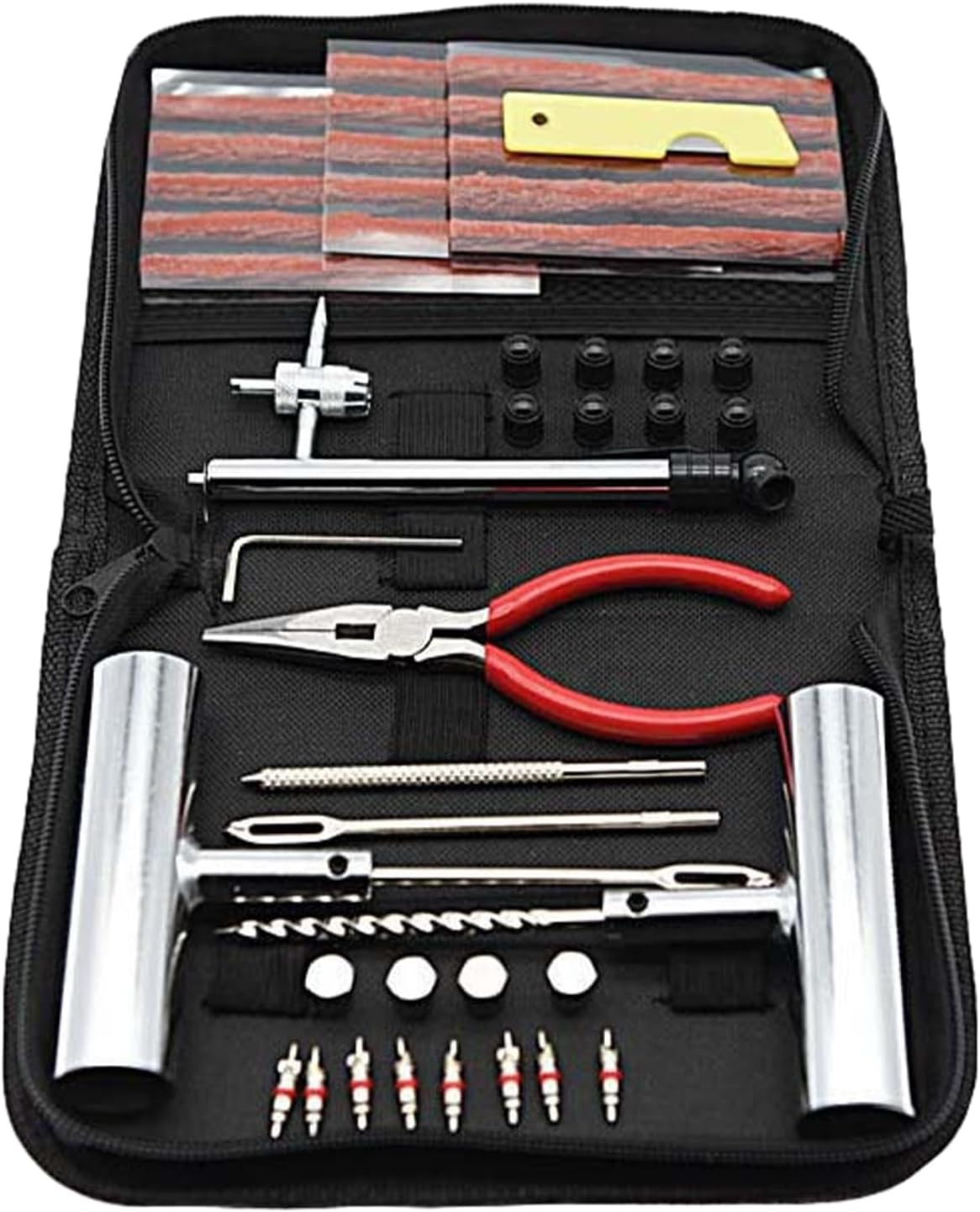 46個セット タイヤ修理キット 高耐久タイヤ修理ツールキット タイヤパンクキット パンク修理ツール DIY車自宅パンク修理 旅行キャンプ用 ポータブルパンク修理キット