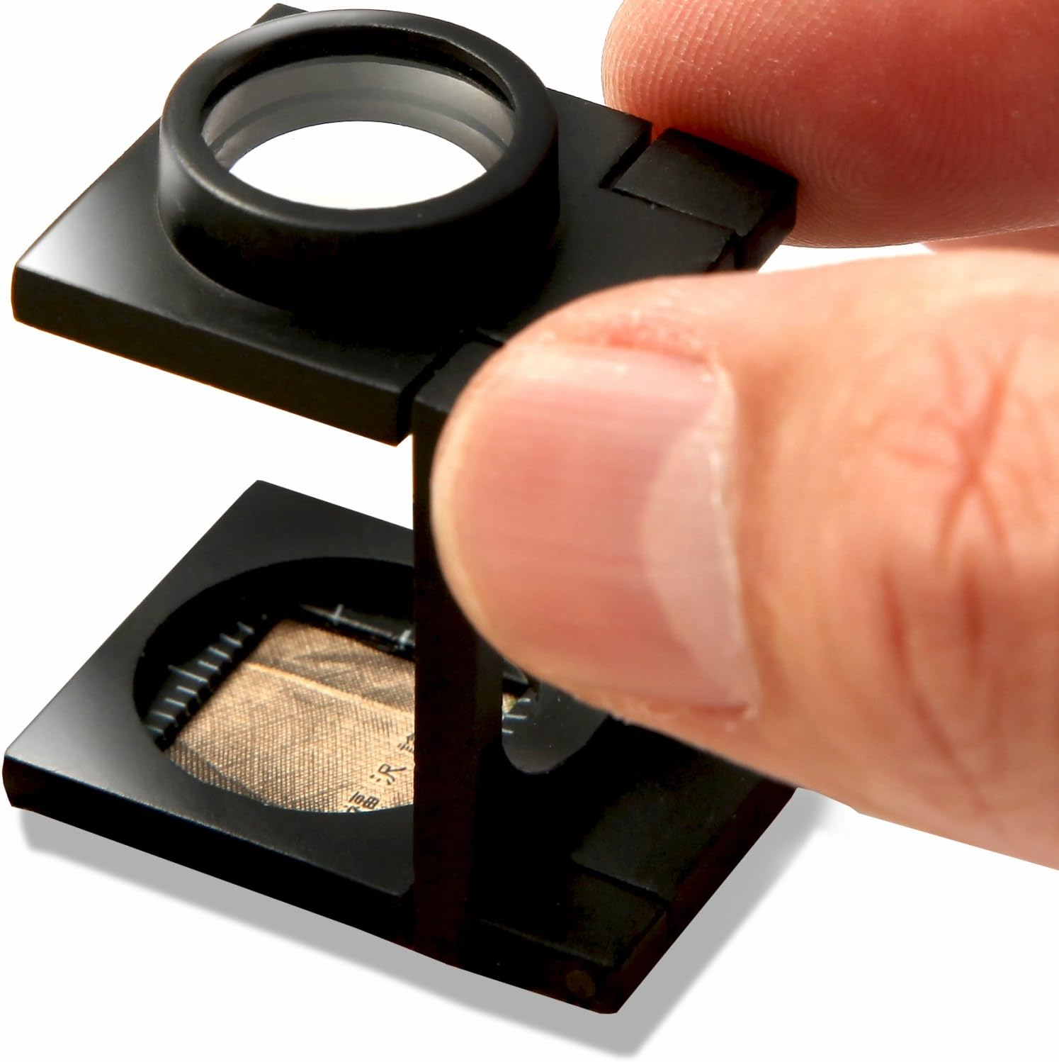 折りたたみ式スタンド縞見ルーペ リネンテスター【倍率20倍】繊維の糸目の測定/2種類のめもり(ミリ・インチ)/専用ケース付き 拡大鏡 ルーペ