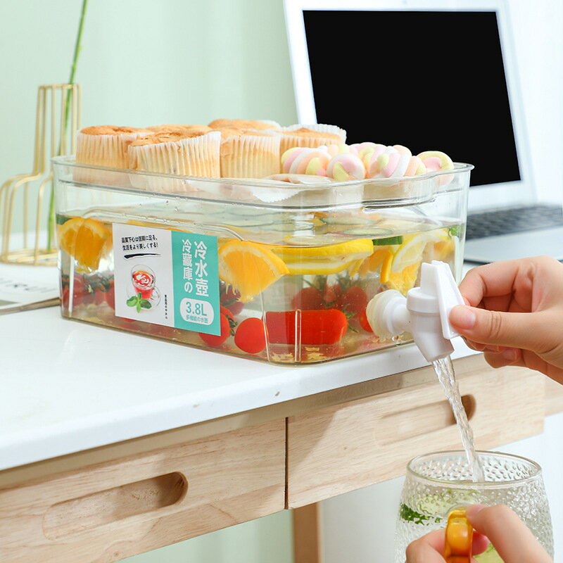 3.8L麦茶ポット お茶ポット 冷水筒 冷水ボトル 蛇口付き 蓋付き 横置き 漏れない 冷蔵庫用スピゴット ..