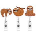【新商品ポイントup】ナマケモノバッジクリップ 3枚入 リール式ホルダー 吊り下げ かわいいナマケモノネームホルダー 伸縮 名札 社員証 レディース 看護師 ネ...