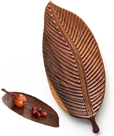 木製トレイ ティートレイ 木の葉 木のお皿 リーフ 木製プレート 小さめ おしゃれ フードプレート 食器 お茶 デザート クルミ 木